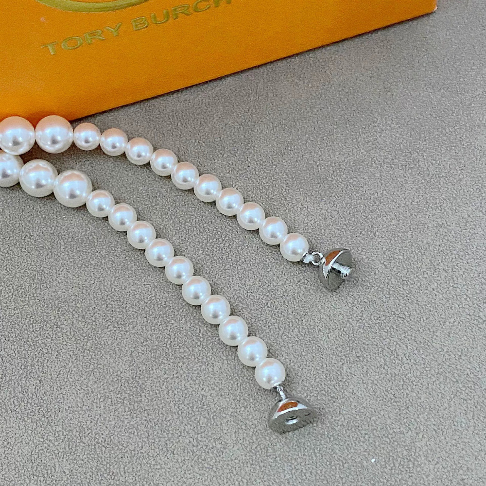 Tory Burch Letter Pearl Rhinestone Metal Necklace - Picture 3 of 7
